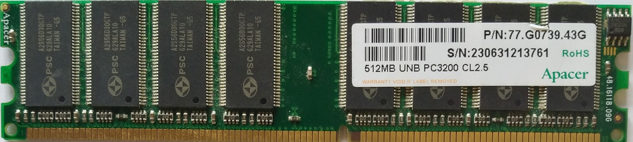 DDR 512MB 400Mhz-PC3200 / Apacer 77.G0739.43G