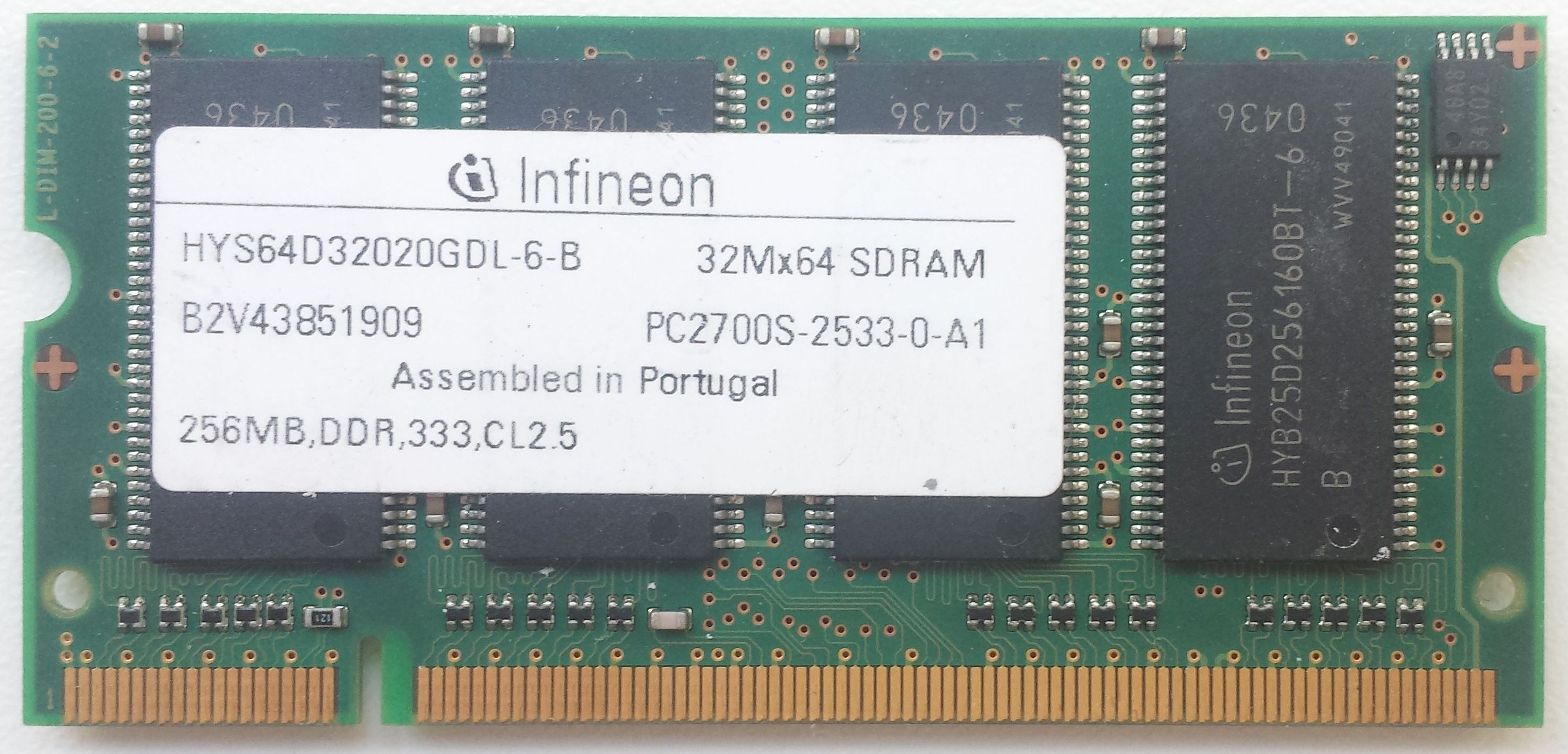DDR SO-DIMM 256MB 333Mhz-PC2700 / Infineon HYS64D32020GDL-6-B