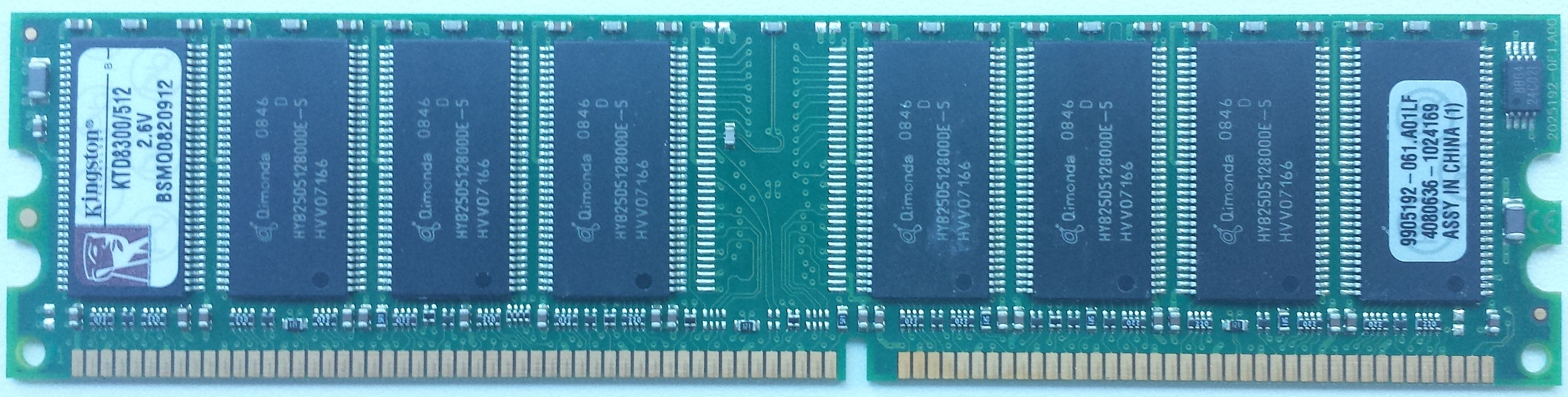 DDR 512MB 400Mhz-PC3200 / Kingston KTD8300/512