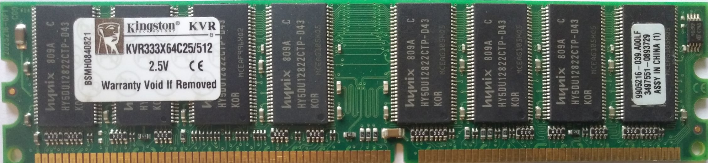DDR 512MB 333Mhz-PC2700 / Kingston KVR333X64C25/512