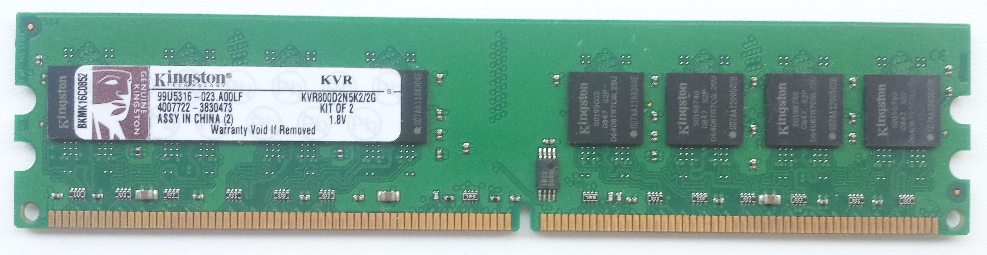 DDR2 1GB 800Mhz-PC6400 / Kingston KVR800D2N5K2/2G