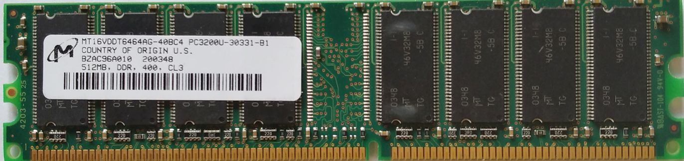 DDR 512MB 400Mhz-PC3200 / Micron MT16VDDT6464AG-40BC4
