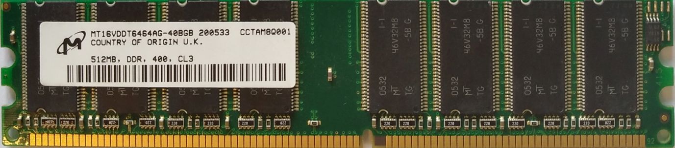 DDR 512MB 400Mhz-PC3200 / Micron MT16VDDT6464AG-40BGB