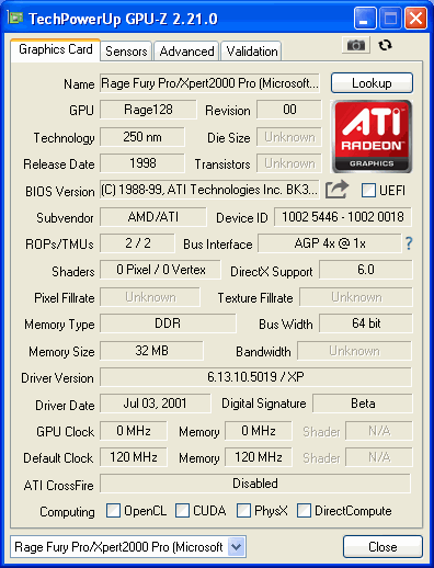 RAGE128 ATI GPUZ