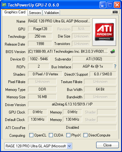 RAGE128 PRO ULTRA GL DELL GPUZ