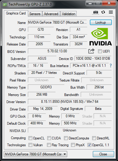 7800GT ASUS GPUZ