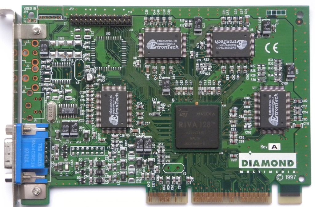 Grafische kaart nVidia Riva 128 4MB SDR AGP 1x 3.3V VGA NV3 Board Diamond