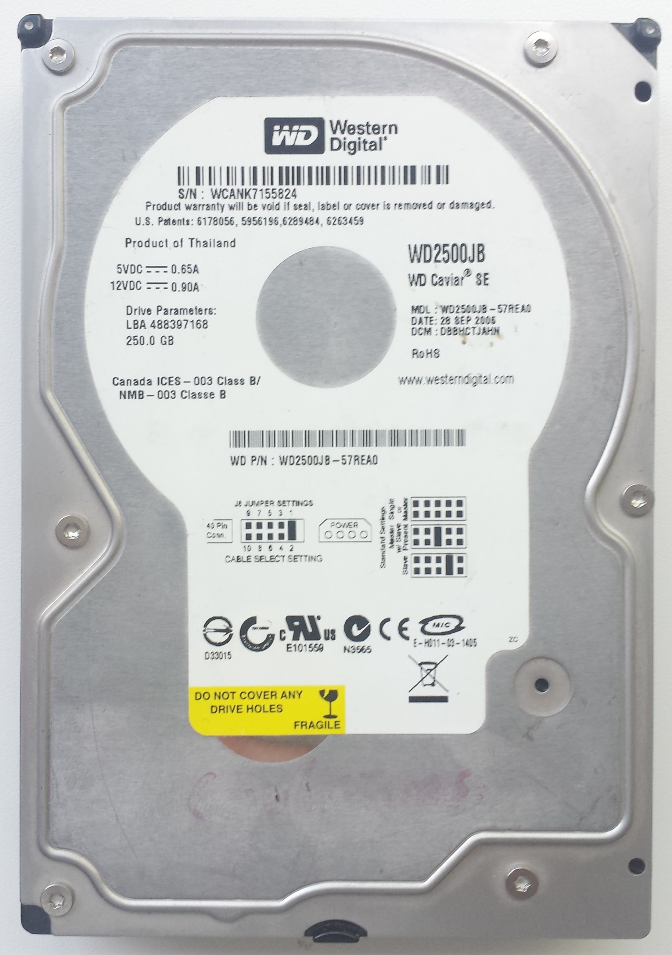 HDD PATA/100 3.5" 250GB / Western Digital Caviar SE (WD2500JB)