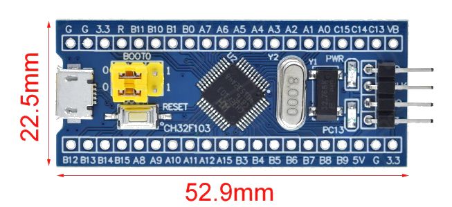 CH32F103C8T6 STM32F103C8T6 module afmetingen