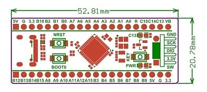 STMicroelectronics STM32F401CCU6 module afmetingen