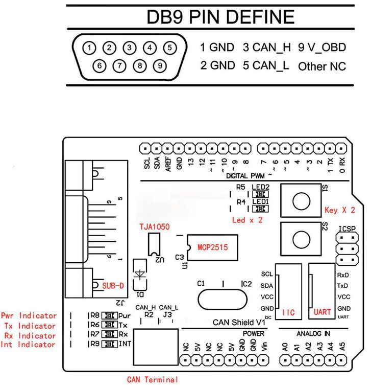 Arduino Can Bus Shield V3 MCP2515 TJA1050 pinout