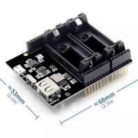 Arduino powerbank shield dual 16340 Li-ion cell afmetingen