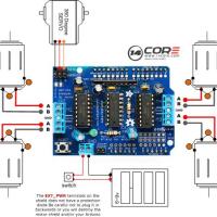 Arduino motor shield (L293D) 4 motors met servo schema