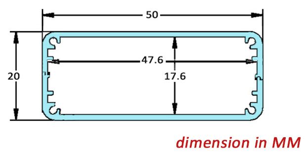 Behuizing aluminium 80x50x20mm afmetingen