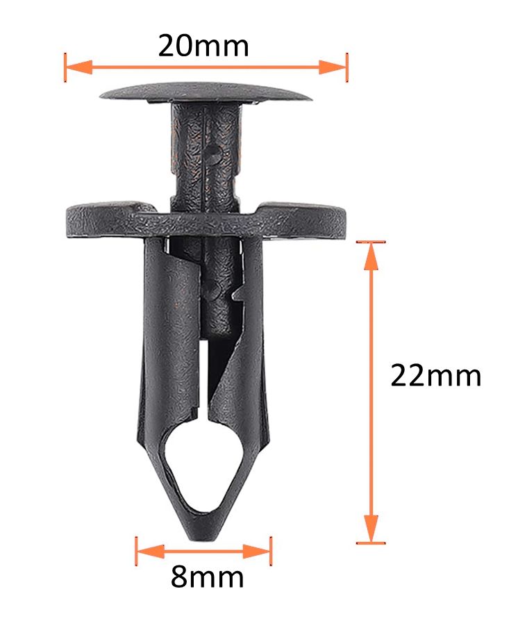 Klinknagel kunststof 2-delig 8 x 20mm zwart afmetingen