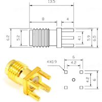 Antenne RP-SMA female connector verticaal PCB afmetingen