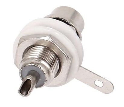 RCA Tulp connector 2-polig female verzilverd zwart voor inbouw achterkant