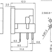 DIN-8 mini connector zwart PCB (S-video) afmetingen