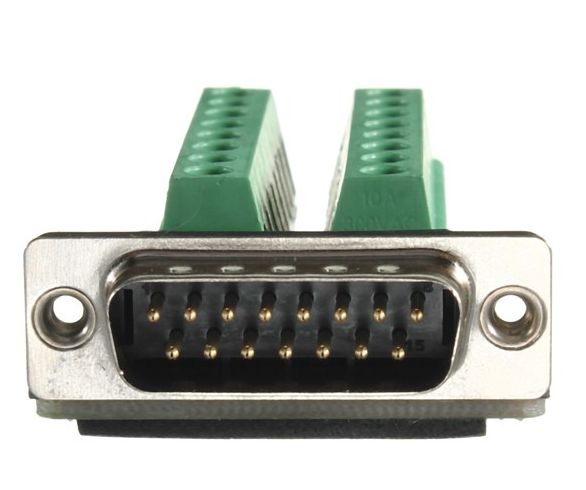 D-SUB DB15 connector male met schroef terminals voorkant