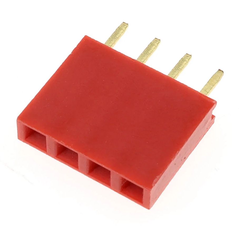 Pin header female pinsocket 1×4-pin 2.54mm pitch rood