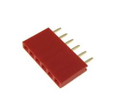 Pin header female pinsocket 1×6-pin 2.54mm pitch rood