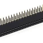 Pin header female pinsocket 2×20 pin 2.54mm pitch bocht 90 graden zwart