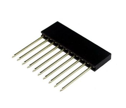 Pin header female pinsocket 1×10 pin 2.54mm pitch extended zwart