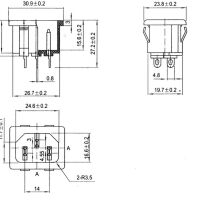 Power connector C14 male plug inbouw push-in afmetingen