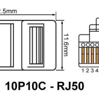 RJ connector 10P10C male transparant RJ48 afmetingen