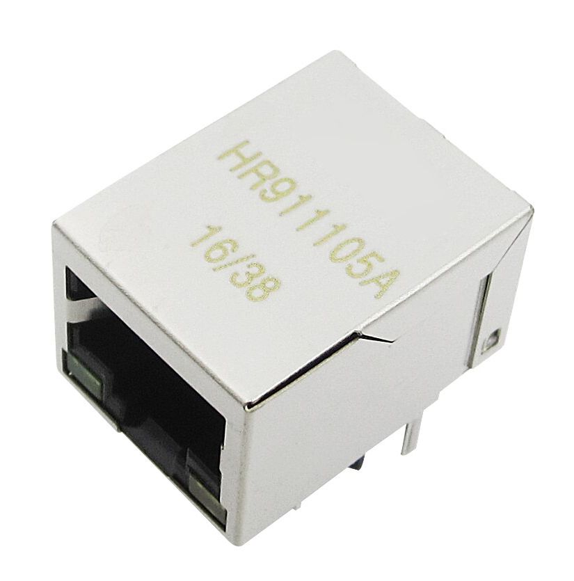 RJ connector 8P8C female metaal met leds, Integrated Magnetics RJ45 10/100 Mbit HR911105A PCB