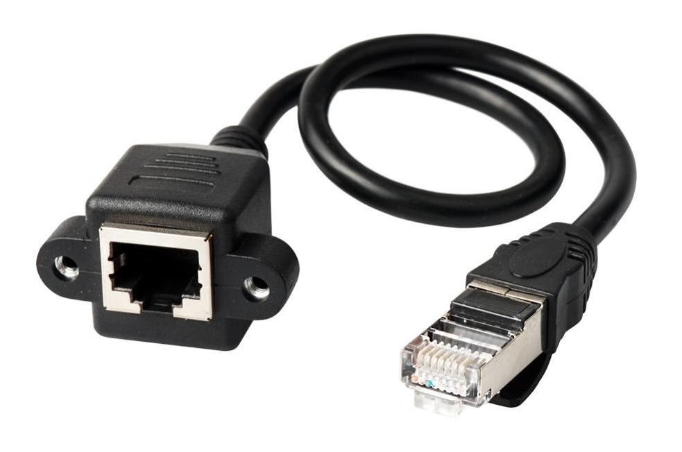 RJ connector 8P8C female RJ45 inbouw terminal met male RJ45 connector 30cm zwart