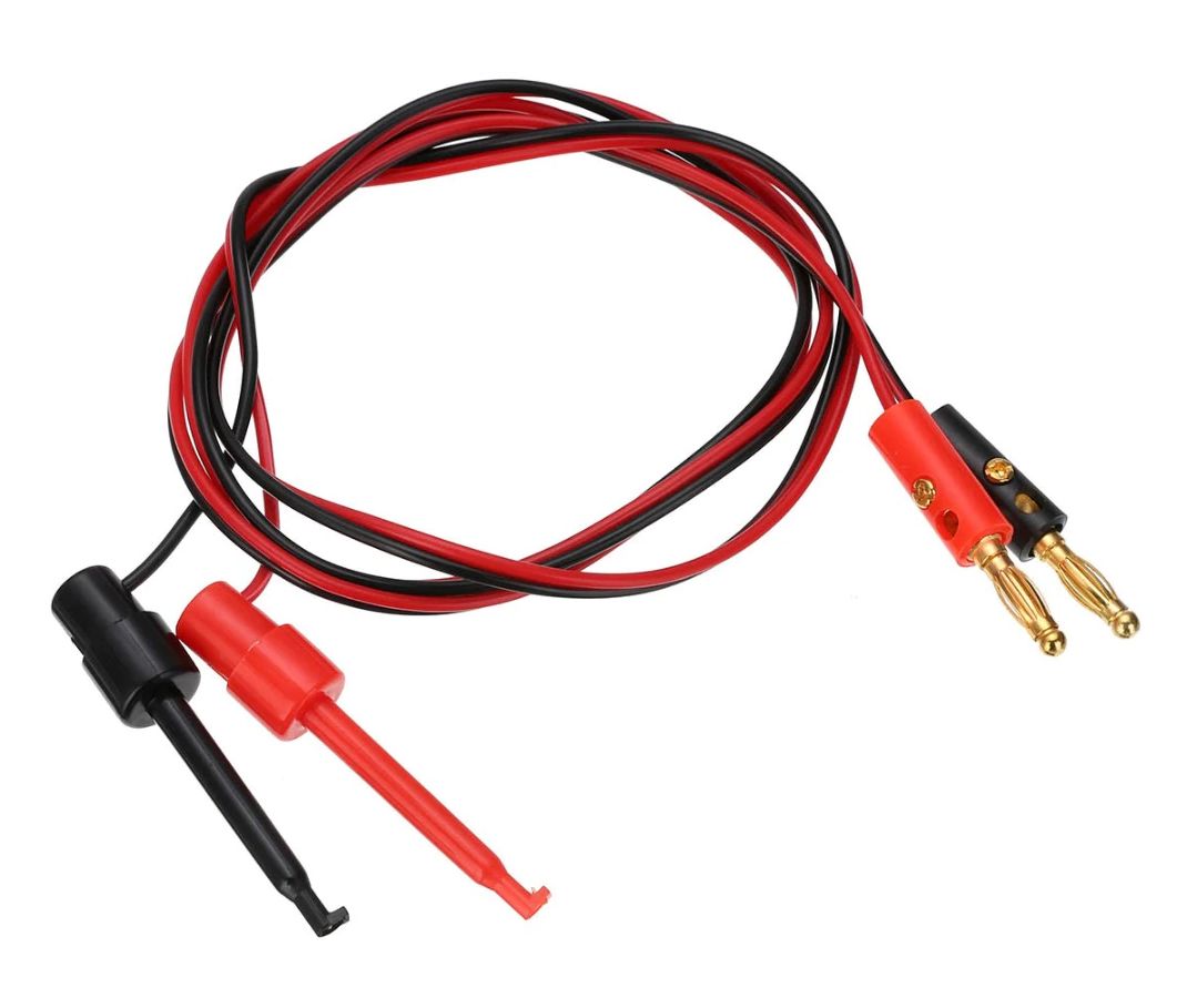 Meetsnoer banaanplug probe testclip met haak 56mm rood/zwart 1m