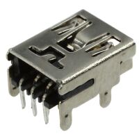 USB-B mini connector female voor print achterkant schuin