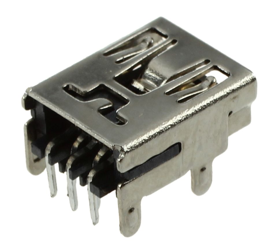 USB-B mini connector female voor print achterkant schuin