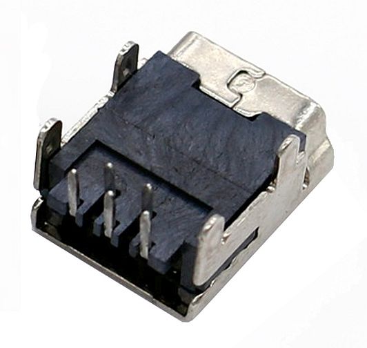 USB-B mini connector female voor print onderkant
