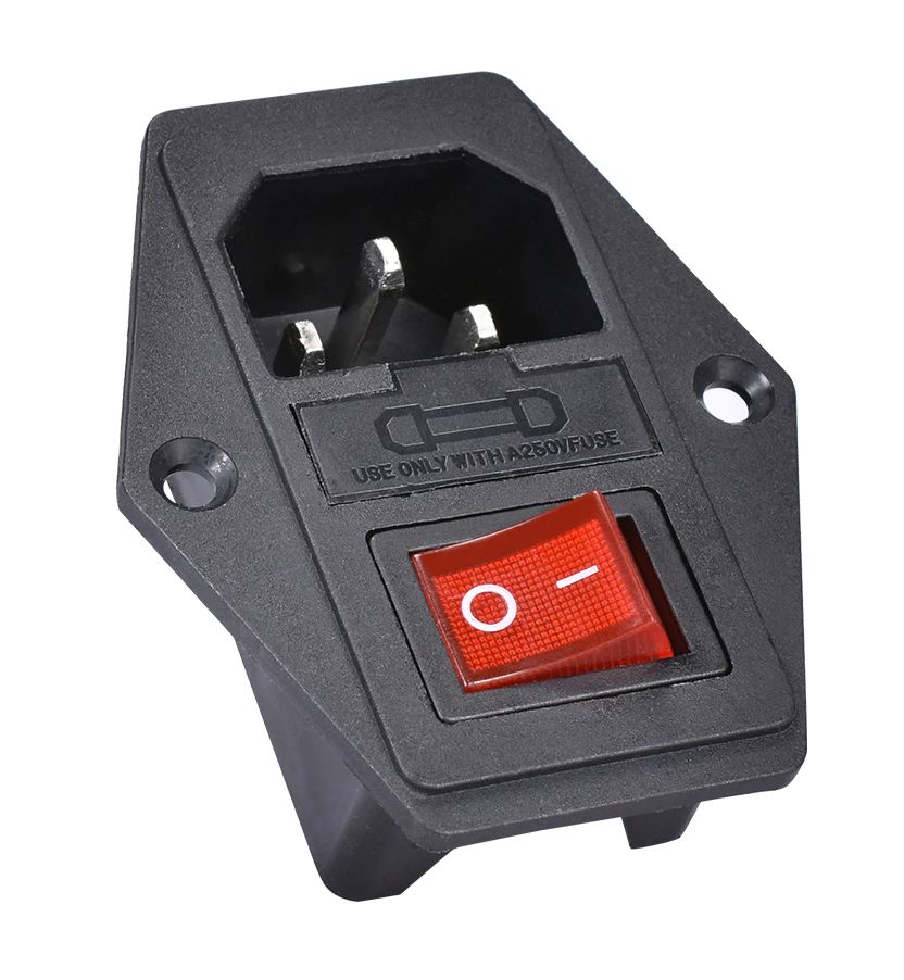 Power connector C14 male plug met zekering en tuimel schakelaar inbouw