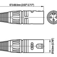 XLR 3-pin connector male zwart C1038M afmetingen