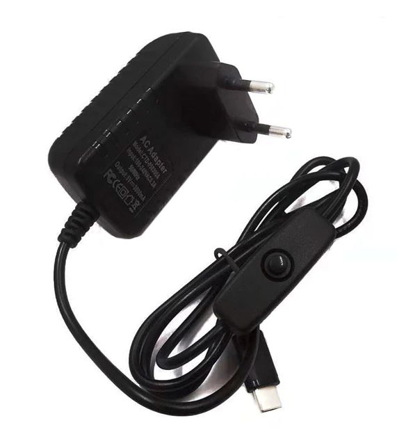 Adapter 5VDC 3A USB-C 1m snoer met schakelaar