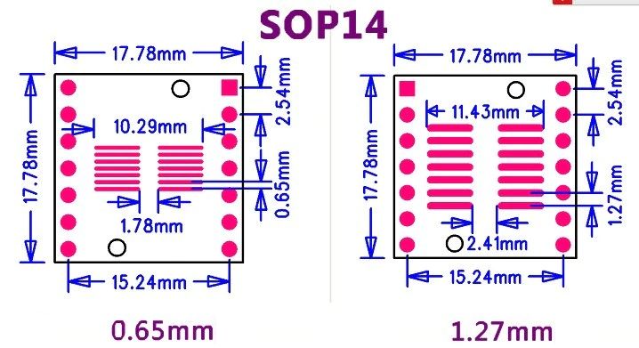 SMD naar DIP converter 14 pins SOP SSOP TSSOP adapter maten