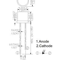 Fotodiode sensor 5mm helder transparant platte kop SGPD5051C6 afmetingen