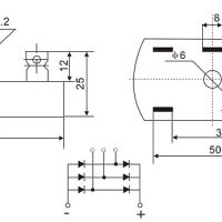 Gelijkrichterbrug 3-fasen 50A 1200V SQL50A afmetingen