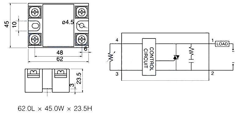 Relais Solid State SSR-40DA FOTEK afmetingen