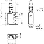 Drukknop Schakelaar 3-pins vasthoudend PCB A05 afmetingen