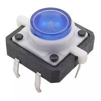 Micro Drukknop Schakelaar 12x12x7.3mm hoog 6-pins met LED blauw