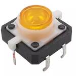 Micro Drukknop Schakelaar 12x12x7.3mm hoog 6-pins met LED oranje