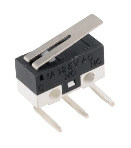 Microswitch 3-polig 1A 125VAC haaks links gebogen met lip DSB100HL MS-1A-13.5-L