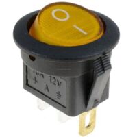 Tuimel Schakelaar 2-standen 3-pins I/O verlicht 20A 12VDC KCD102 rond 23mm geel