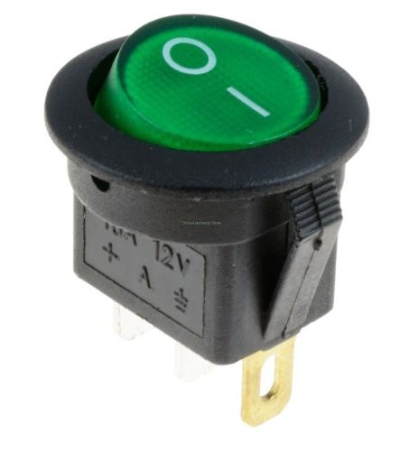 Tuimel Schakelaar 2-standen 3-pins I/O verlicht 20A 12VDC KCD102 rond 23mm groen