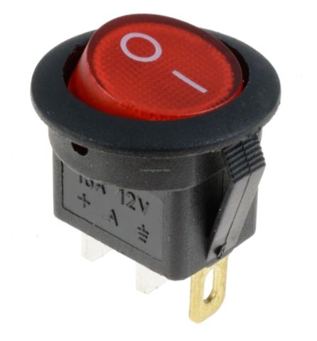 Tuimel Schakelaar 2-standen 3-pins I/O verlicht 20A 12VDC KCD102 rond 23mm rood