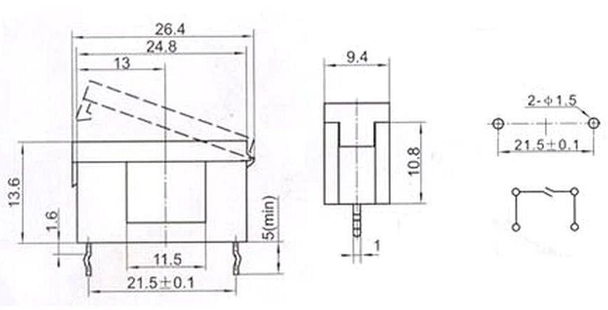 Zekering houder 5x20mm met deksel PCB zwart BLX-A afmetingen